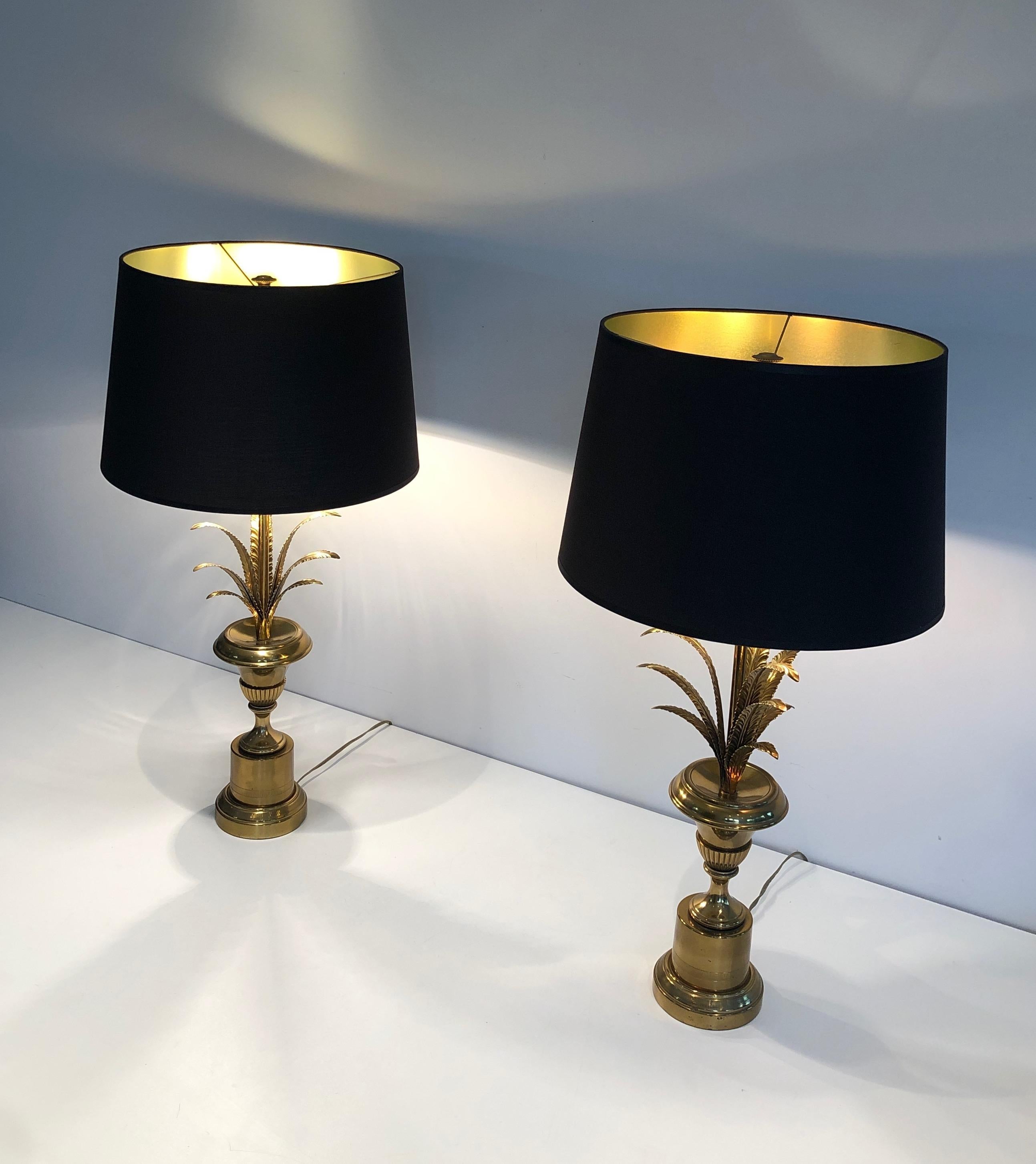 Pair of Palm Tree and Brass Neoclassical Style Wal  Lights in the style of Maiso In Good Condition In Marcq-en-Barœul, Hauts-de-France