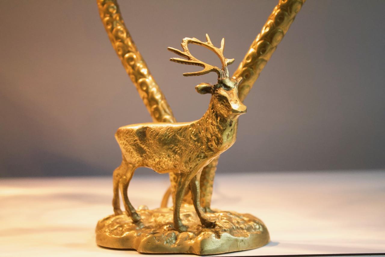 Pair of Palm Tree Brass Tables Lamps with a Deer, 1970s 6