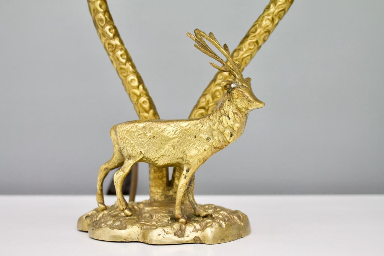 Pair of Palm Tree Brass Tables Lamps with a Deer, 1970s In Good Condition In Frankfurt / Dreieich, DE