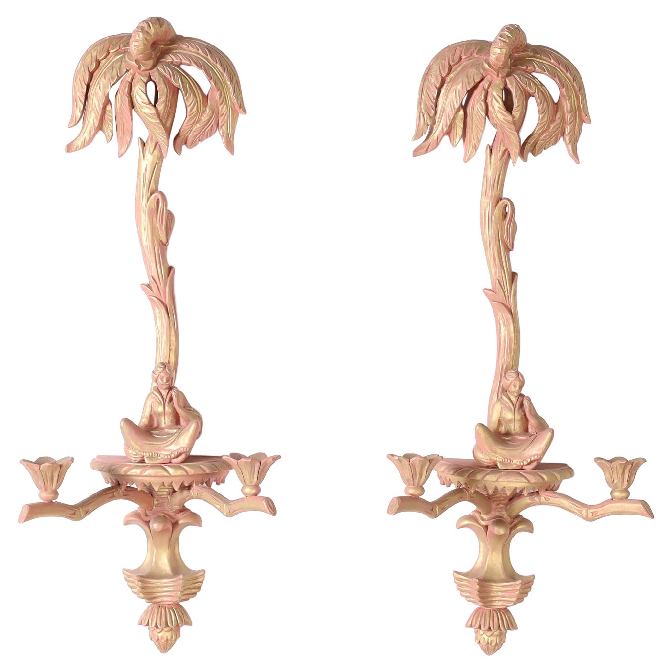 Coppia di lampade da parete Chinoiserie con albero di palma in vendita
