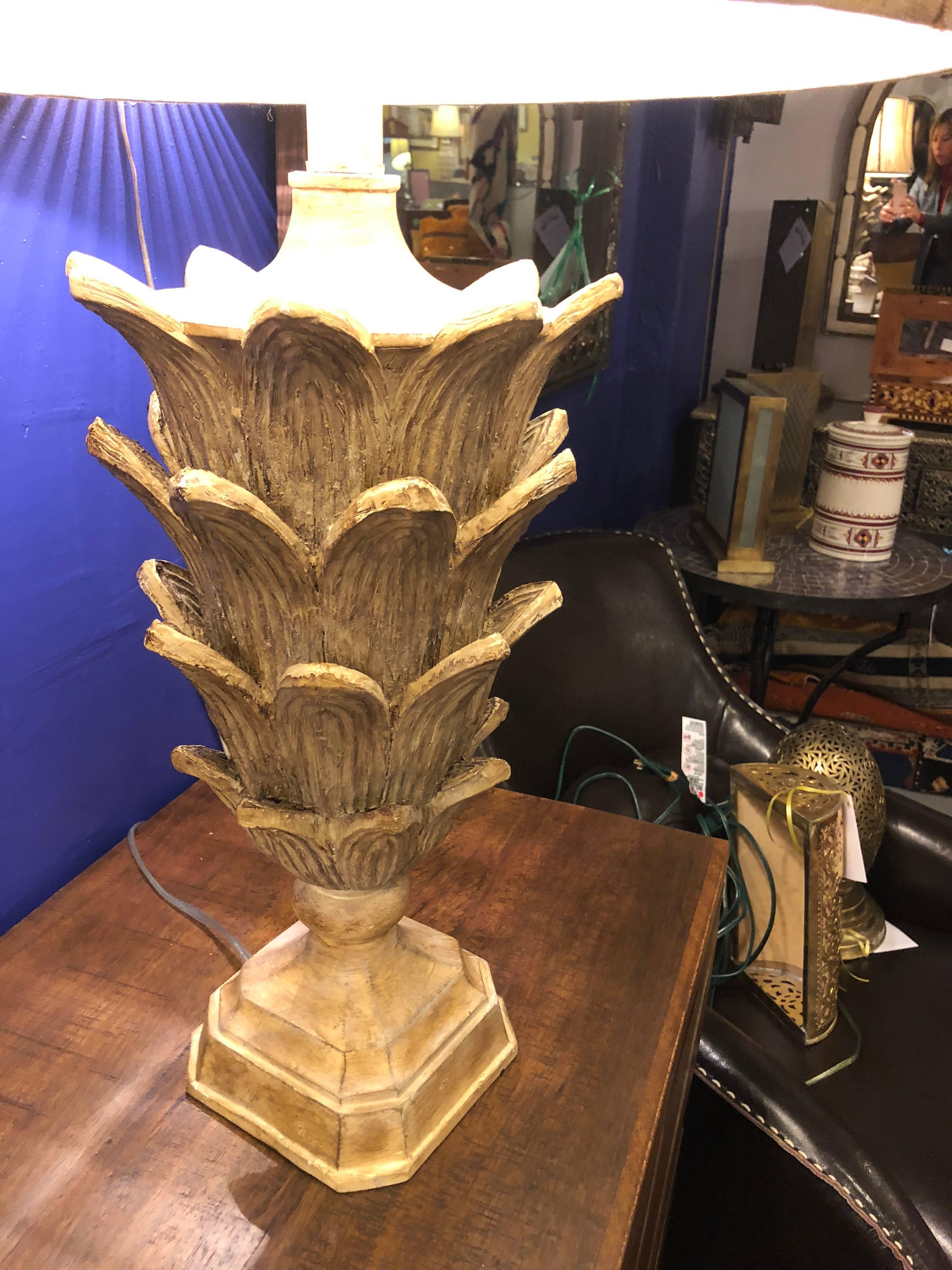 Pair of Palm Tree Form Carved Wooden Table Lamps Manner of Serge Roche 3