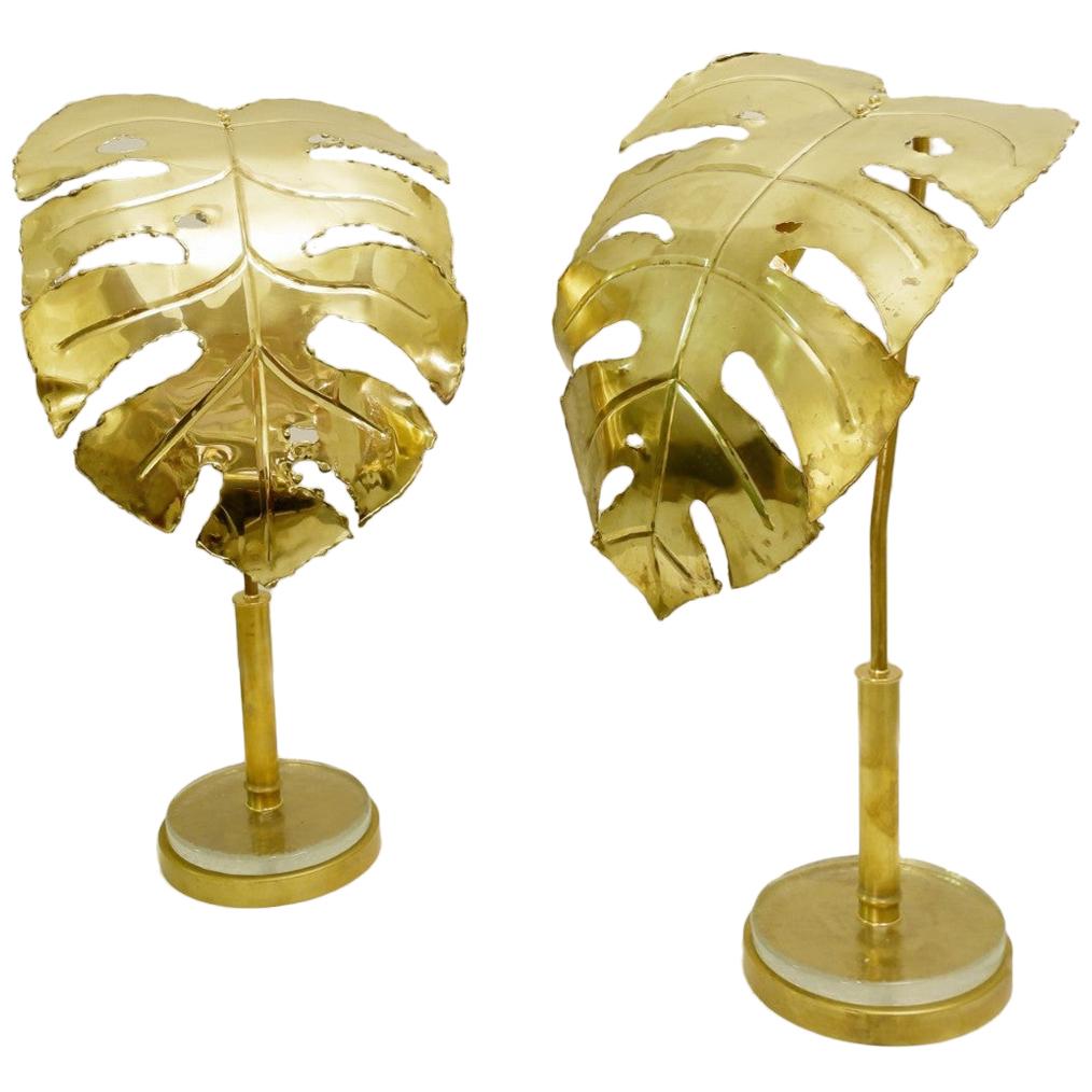 Pair of Palm Tree Gold Table Lamps
