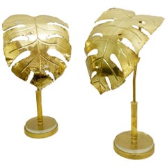 Paar Palm Tree Gold Tischlampen