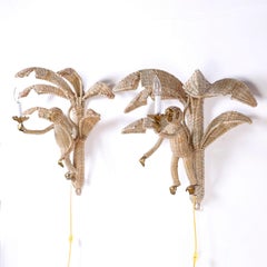 Pair of Palm Tree & Monkey Wall Sconces