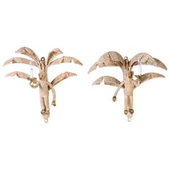 Pair of Palm Tree & Monkey Wall Sconces