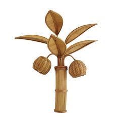 Pair of Palm Tree Rattan Sconces