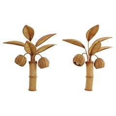 Pair of Palm Tree Rattan Sconces