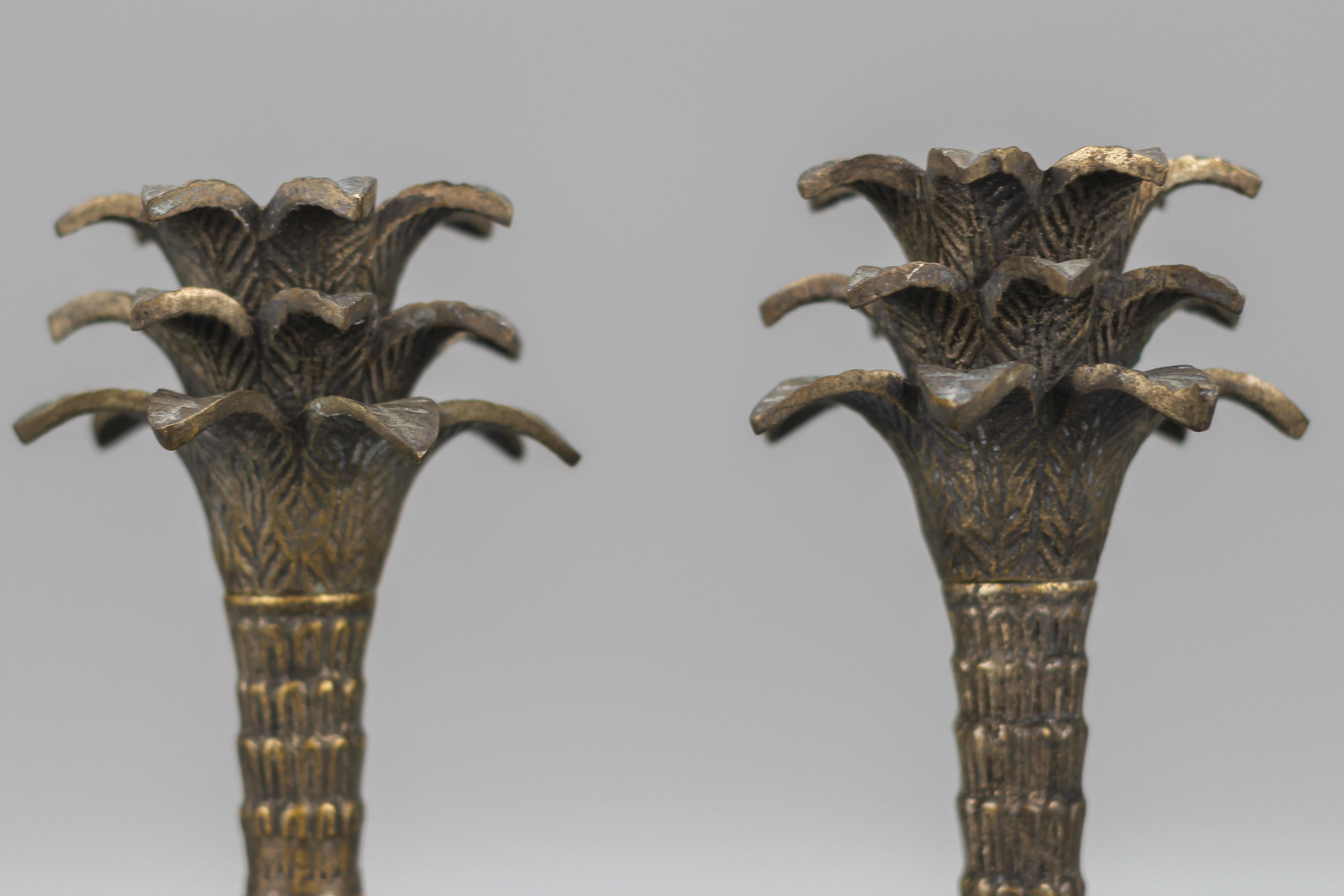 French Pair of Palm Tree Shaped White Bronze Candlesticks