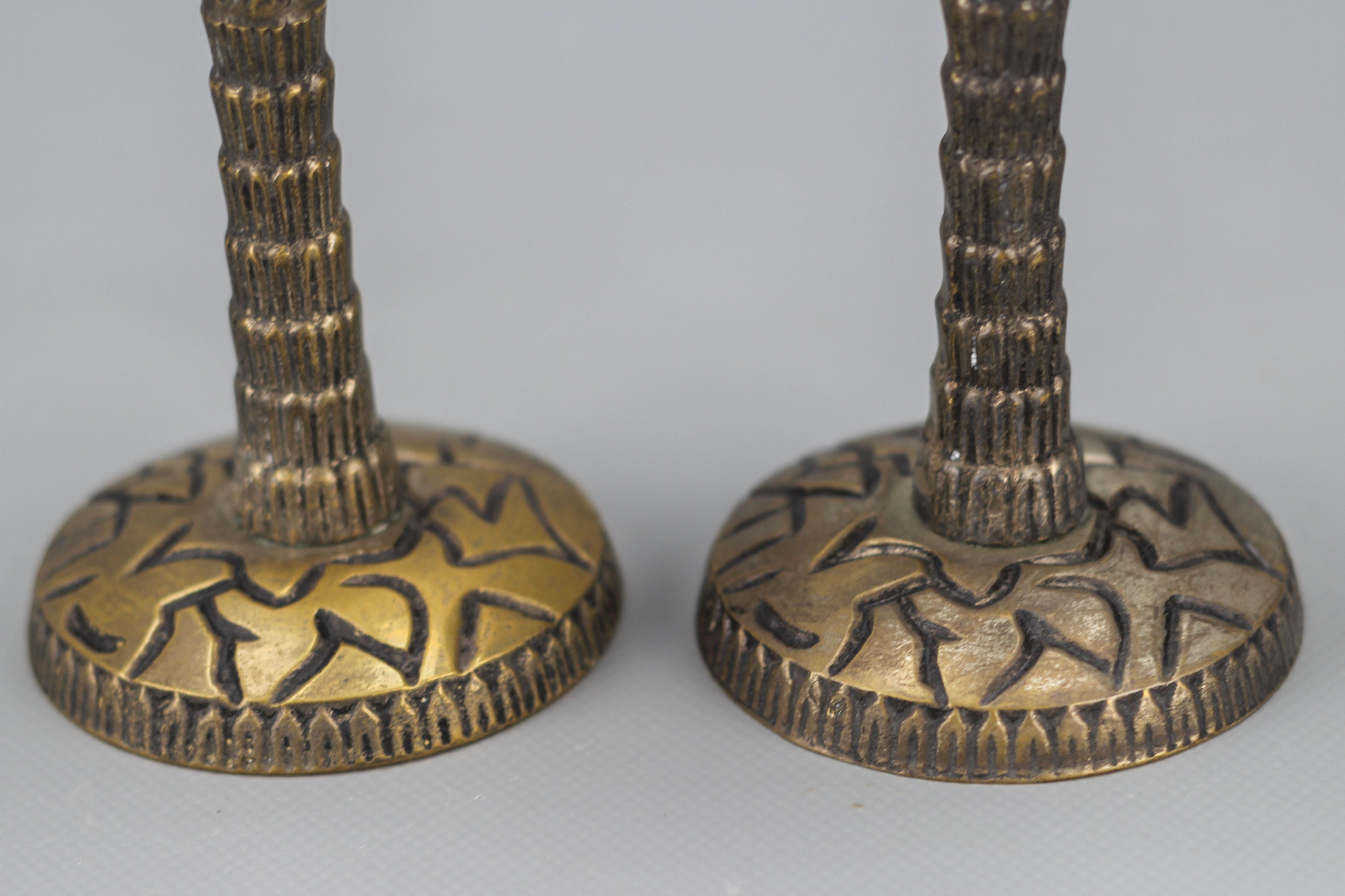 Pair of Palm Tree Shaped White Bronze Candlesticks In Good Condition In Barntrup, DE