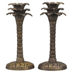 Pair of Palm Tree Shaped White Bronze Candlesticks