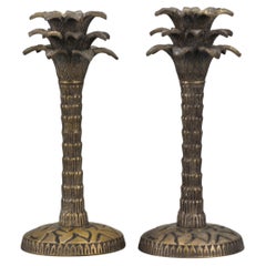 Pair of Palm Tree Shaped White Bronze Candlesticks