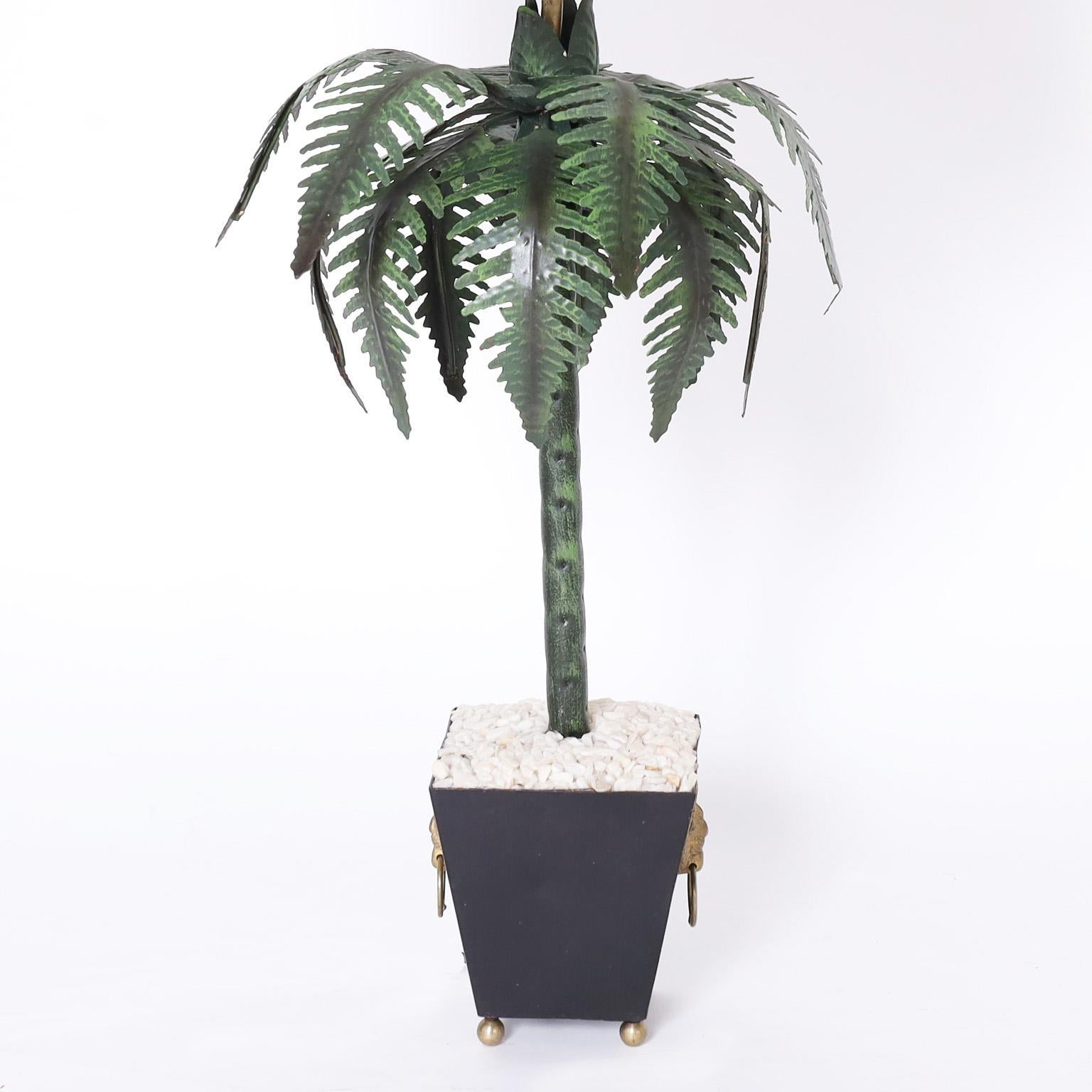 Neoclassical Pair of Palm Tree Table Lamps For Sale