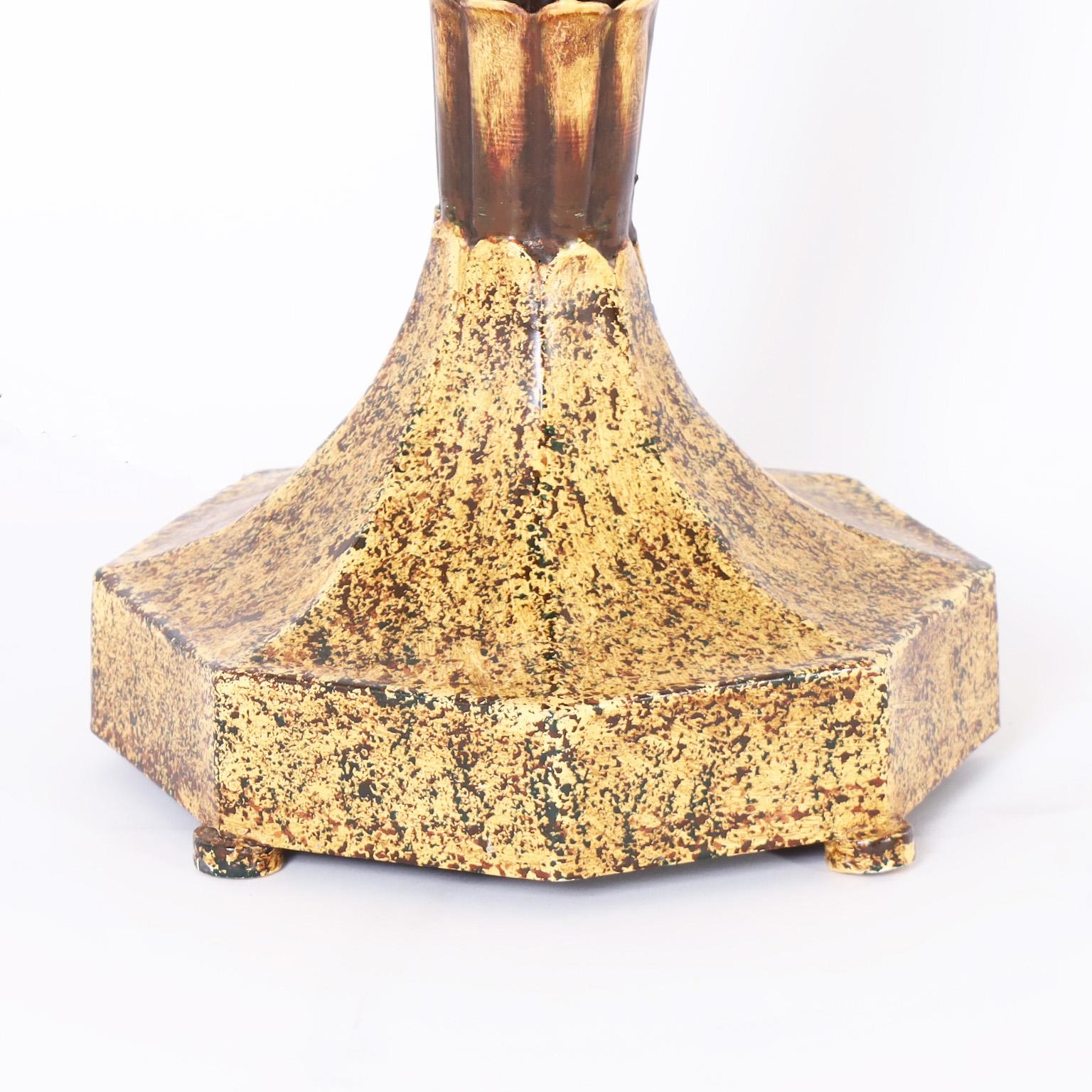 British Colonial Pair of Palm Tree Table Lamps