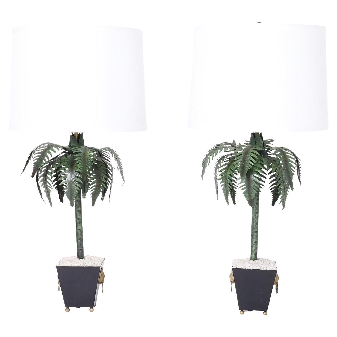 Pair of Palm Tree Table Lamps For Sale