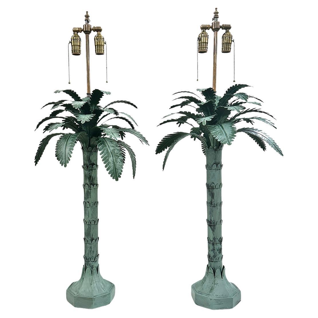 Pair of Palm Tree Tole Table Lamps For Sale