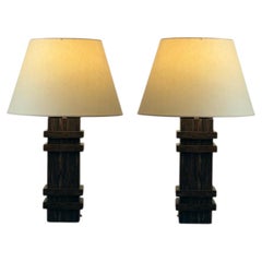 Pair of Palm wood Art Deco Style lamps