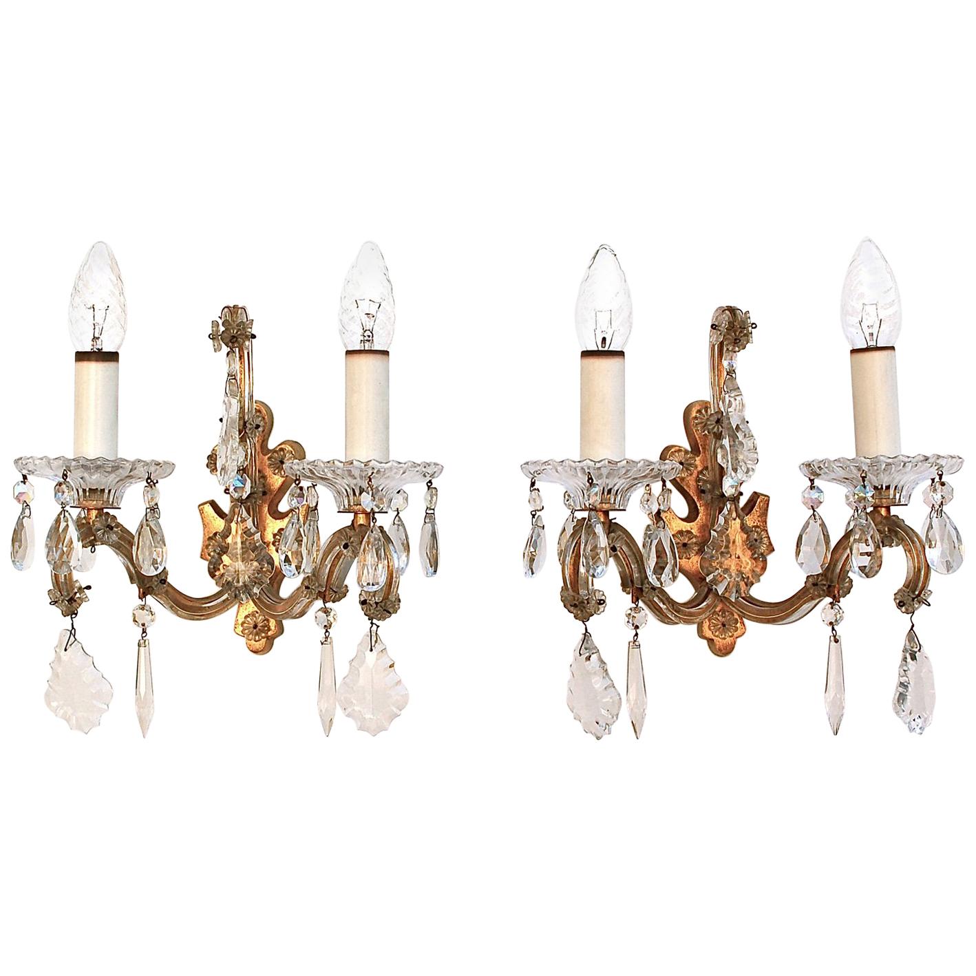 Pair of Palme & Walter KG Crystal Wall Sconces, 1960s Germany For Sale