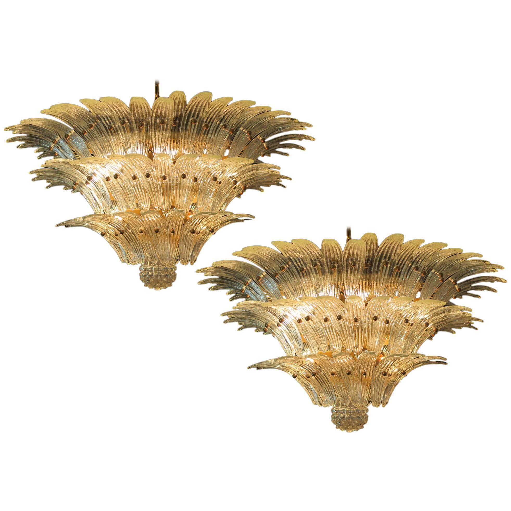 Italian Pair of Palmette Chandelier Barovier & Toso Style, Murano