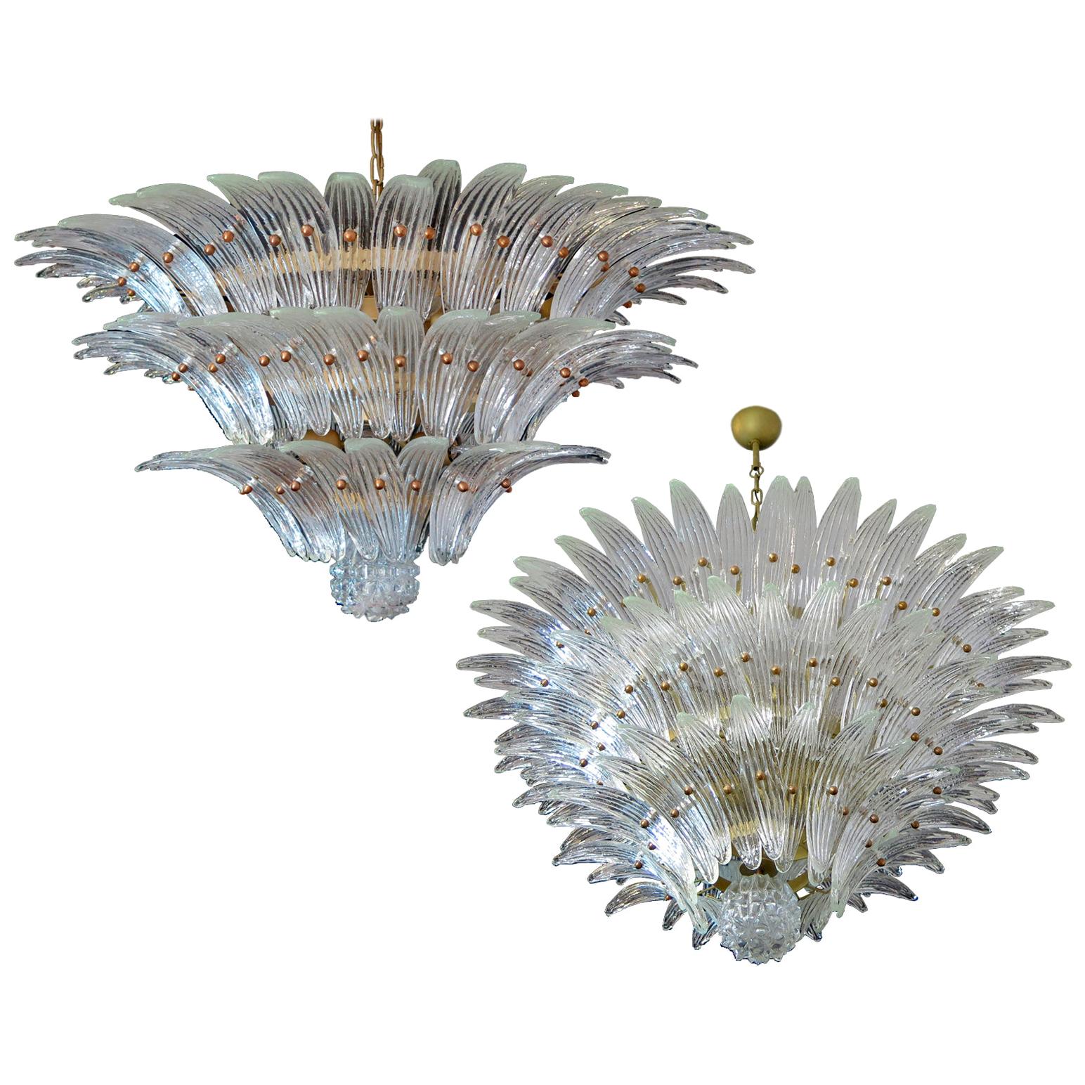 Pair of Palmette Chandeliers Barovier & Toso Style, Murano