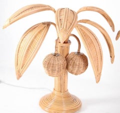 Pair of "palmtree/coconut tree" rattan lamps