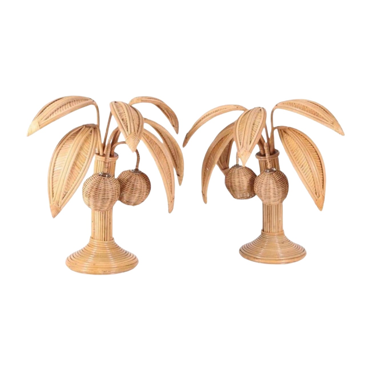 Coppia di lampade in rattan "palmtree/coconut tree