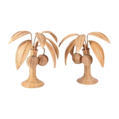 Pair of "palmtree/coconut tree" rattan lamps