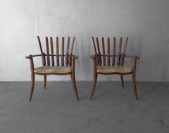 Coppia di sedie Mendi in legno di palma e pelle di Pacific Green