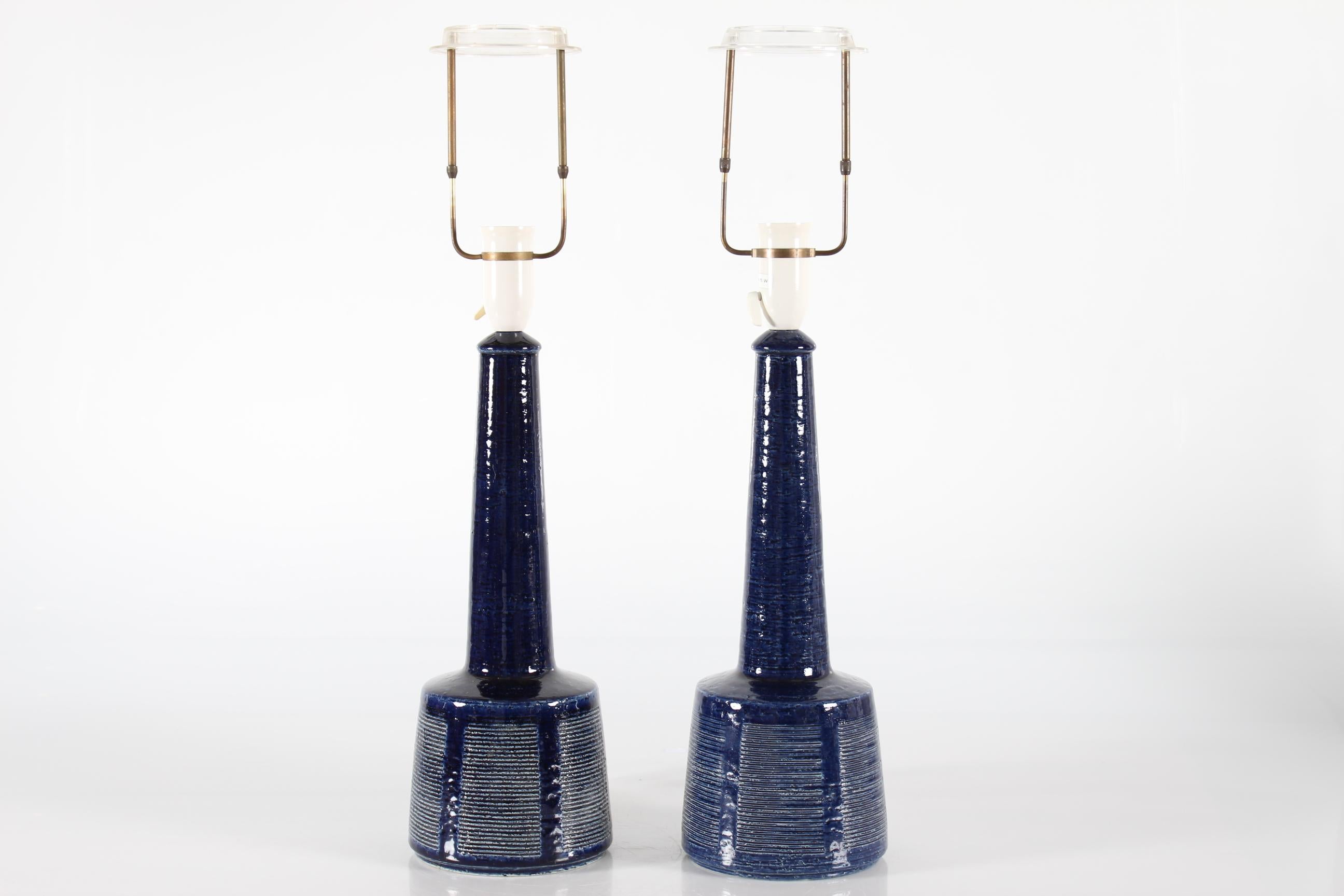 Pair of Palshus Le Klint Table Lamps Dark Blue Glaze Danish Mid-Century Ceramic 2