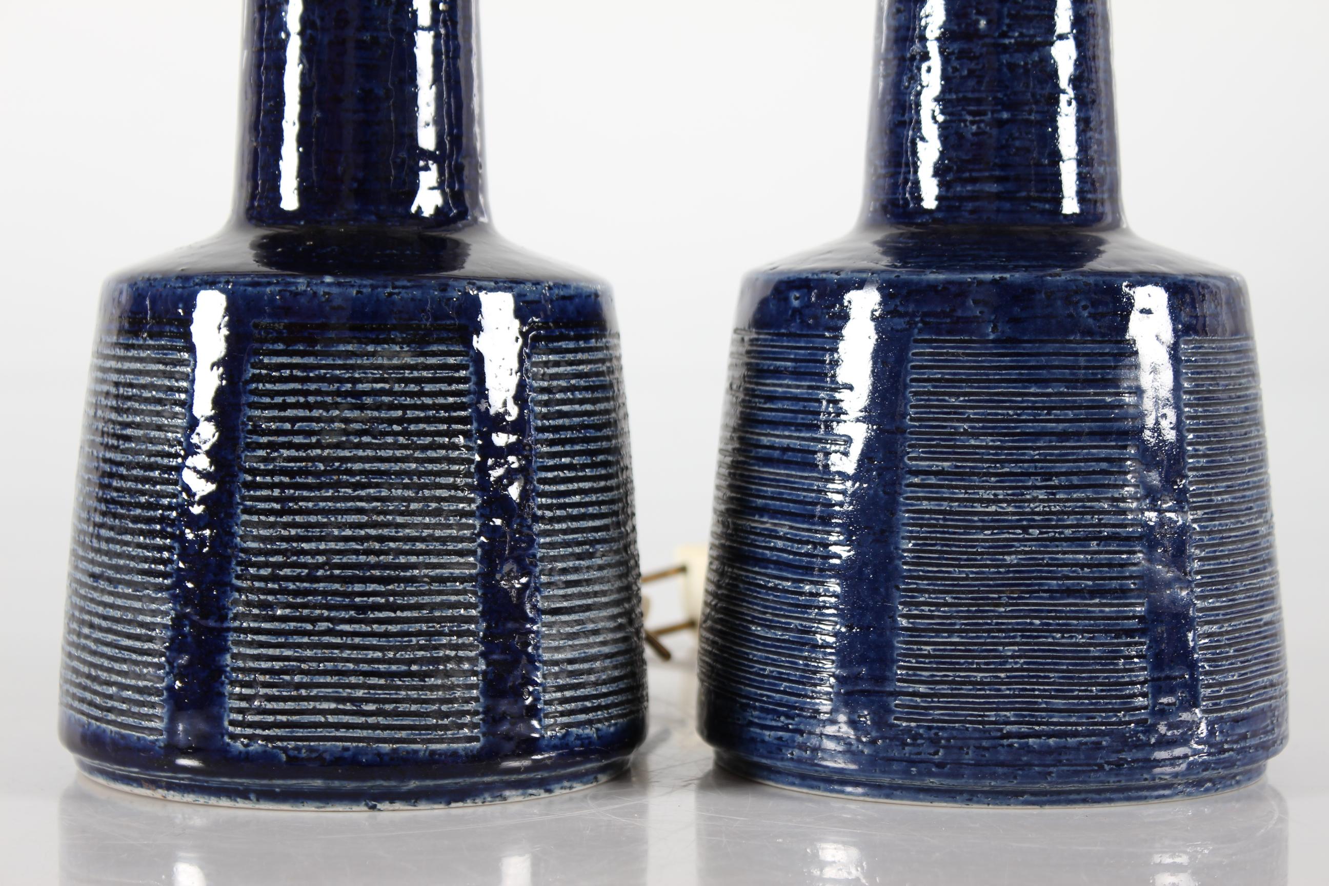 Pair of Palshus Le Klint Table Lamps Dark Blue Glaze Danish Mid-Century Ceramic 3