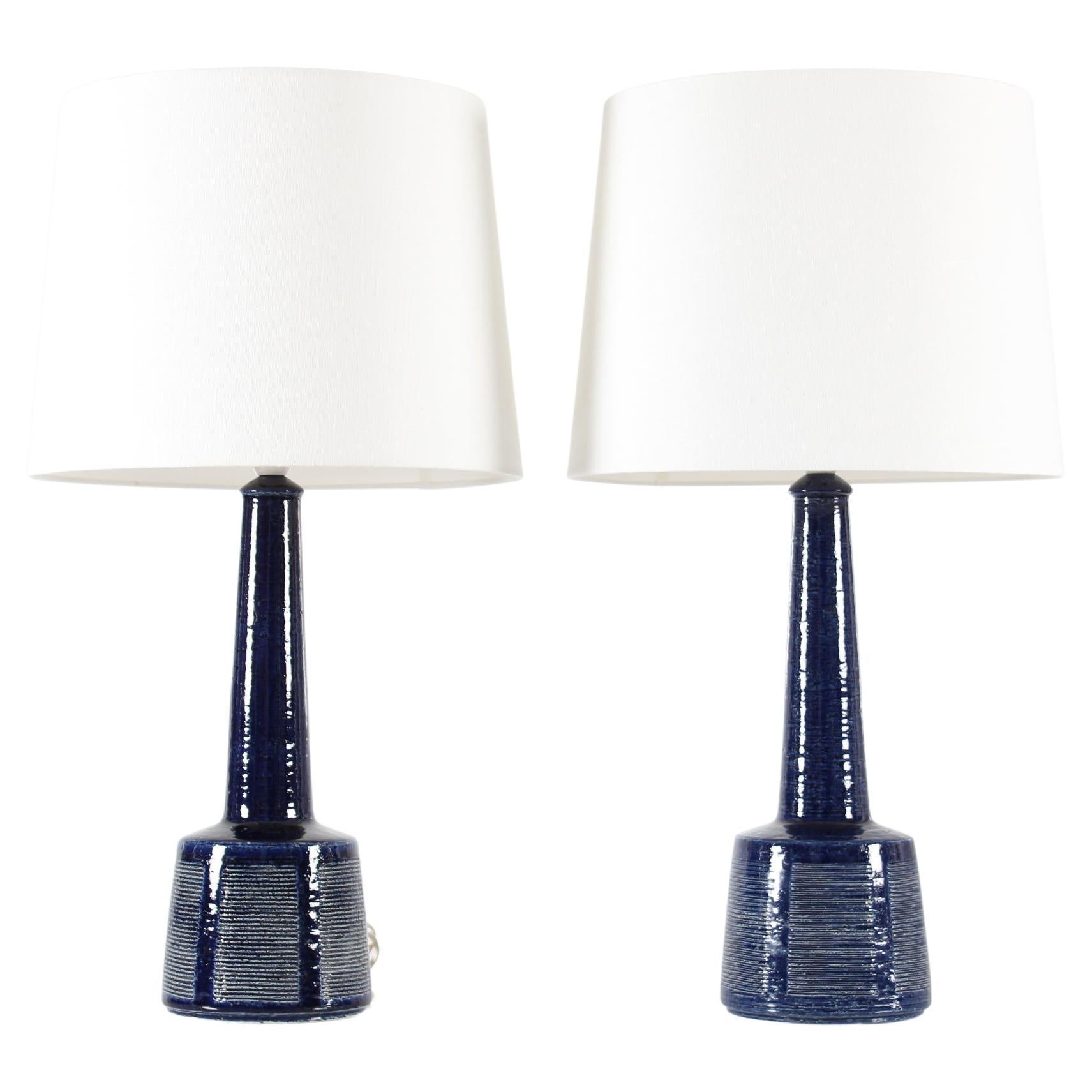 Pair of Palshus Le Klint Table Lamps Dark Blue Glaze Danish Mid-Century Ceramic