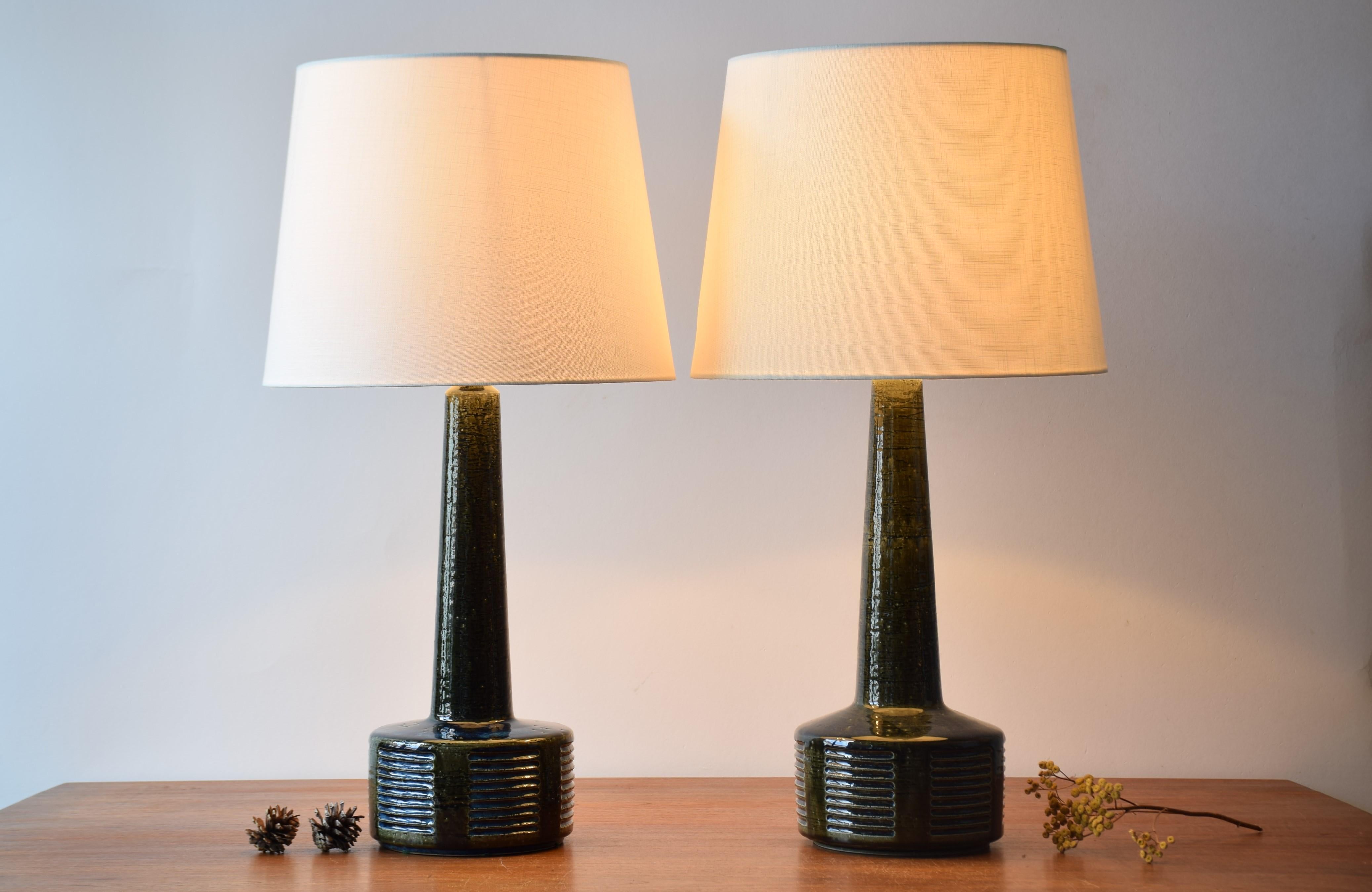 Mid-Century Modern Pair of Palshus Tall Table Lamps Green and Blue Danish Midcentury Ceramic, 1960s