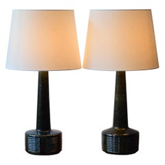 Pair of Palshus Tall Table Lamps Green and Blue Danish Midcentury Ceramic, 1960s