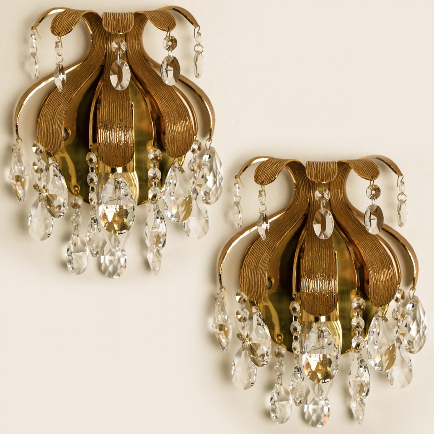 Brass Pair of Palwa Crystal Wall Lights By Ernst Palme, Germany, 1960 For Sale