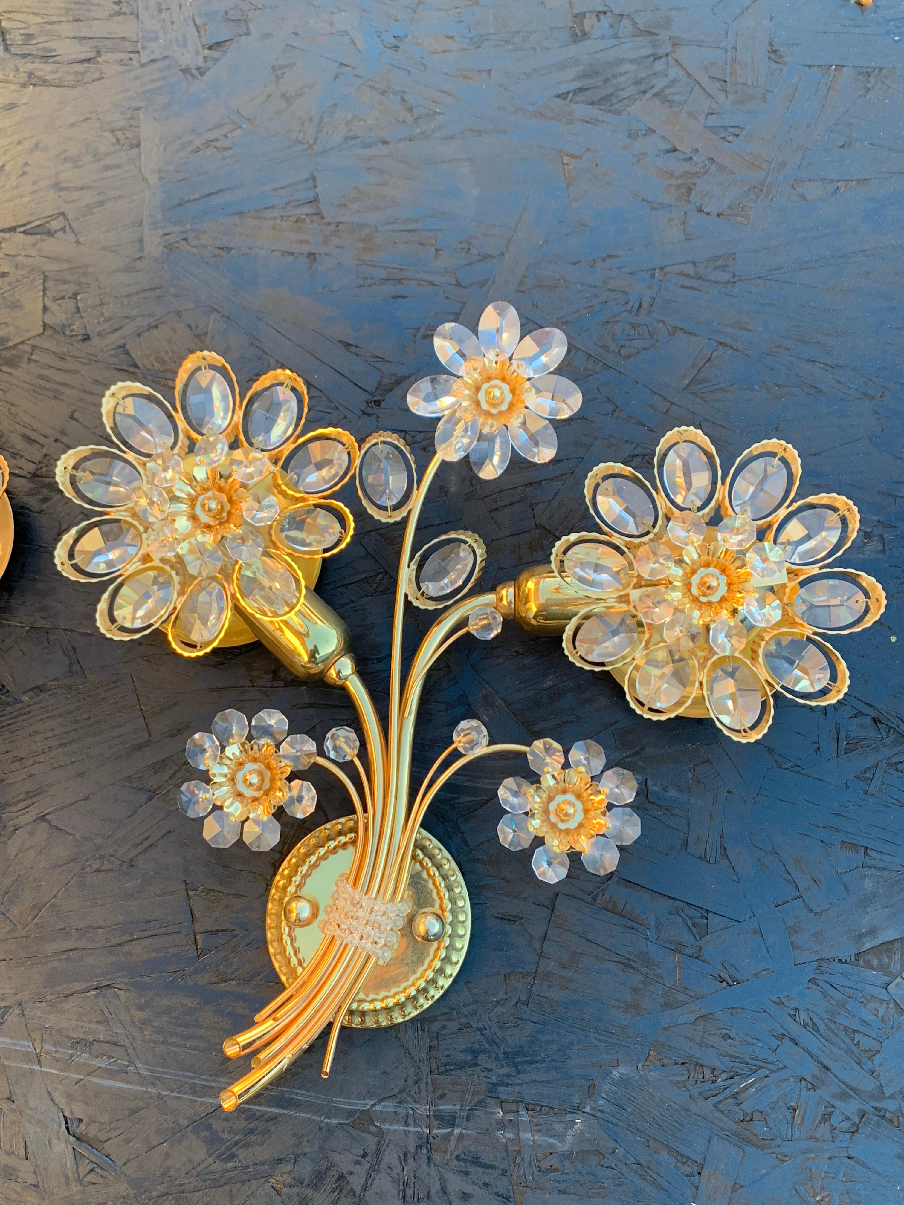 German Pair of Palwa Floral Crystal Sconces