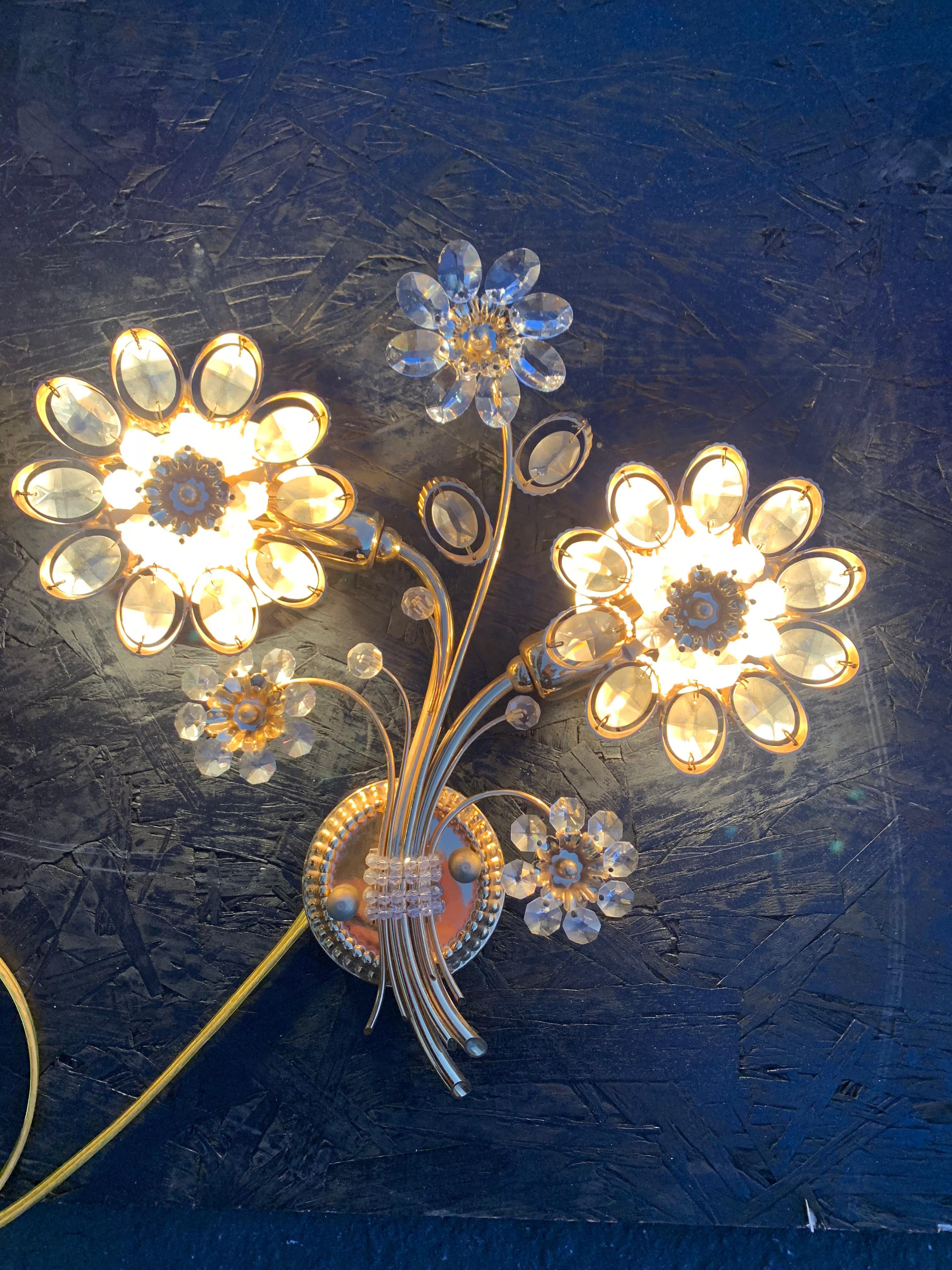 Pair of Palwa Floral Crystal Sconces 3
