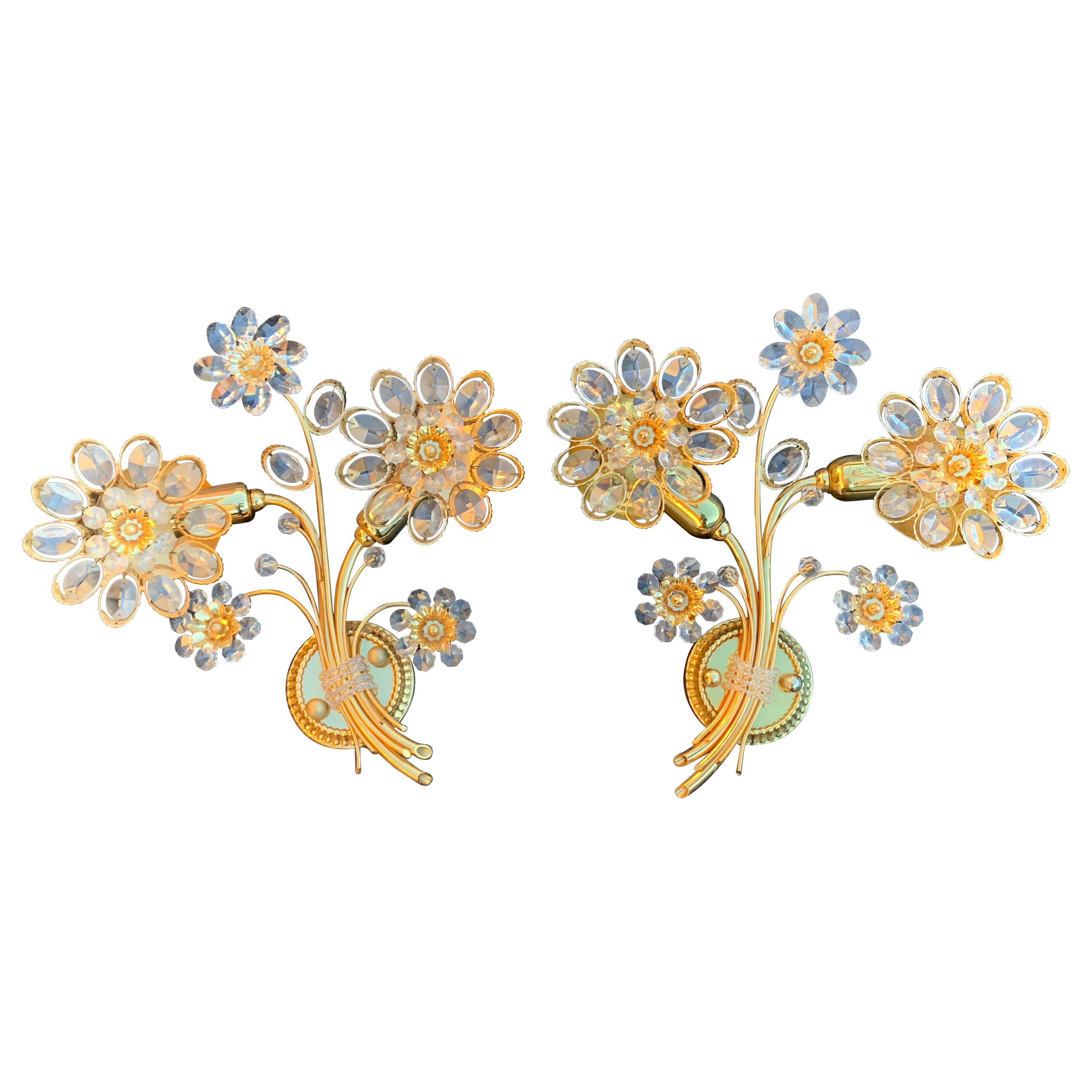 Pair of Palwa Floral Crystal Sconces