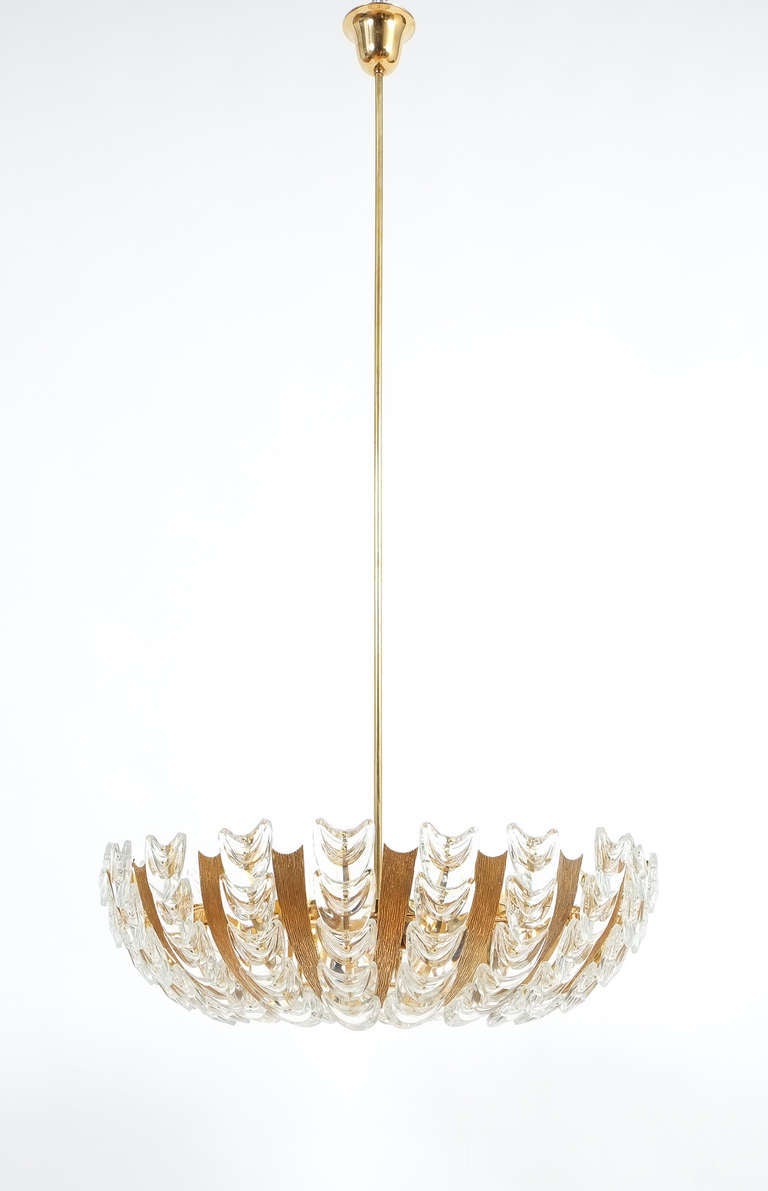 Pair of Palwa Large Gold Brass and Glass Chandelier Lamps, 1960 4