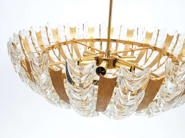 Pair of Palwa Large Gold Brass and Glass Chandelier Lamps, 1960 2