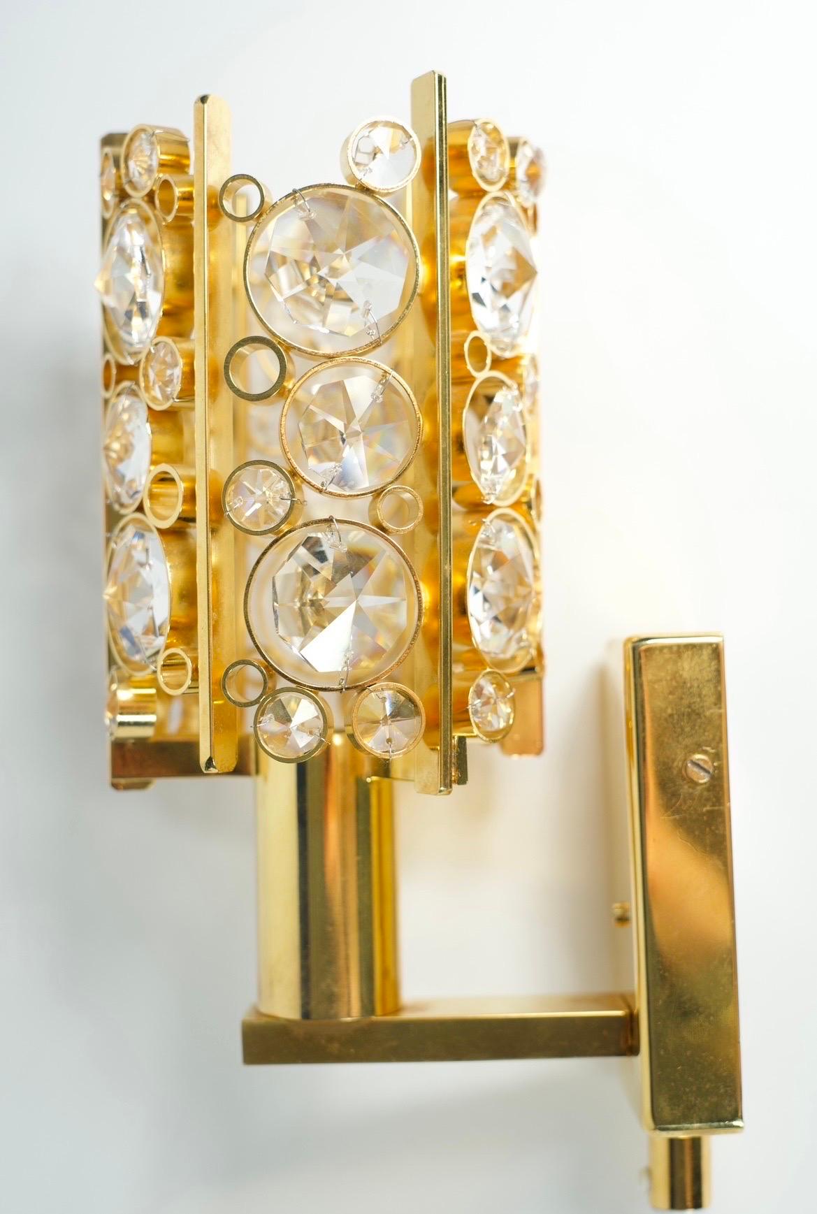 Pair of Palwa Sconces Swarovski Crystals on a Gold-Plated Frame, Vienna, 1960 For Sale 2