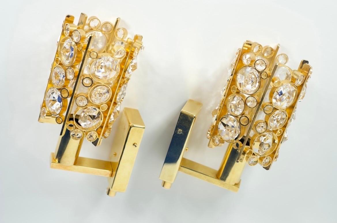 Cast Pair of Palwa Sconces Swarovski Crystals on a Gold-Plated Frame, Vienna, 1960 For Sale