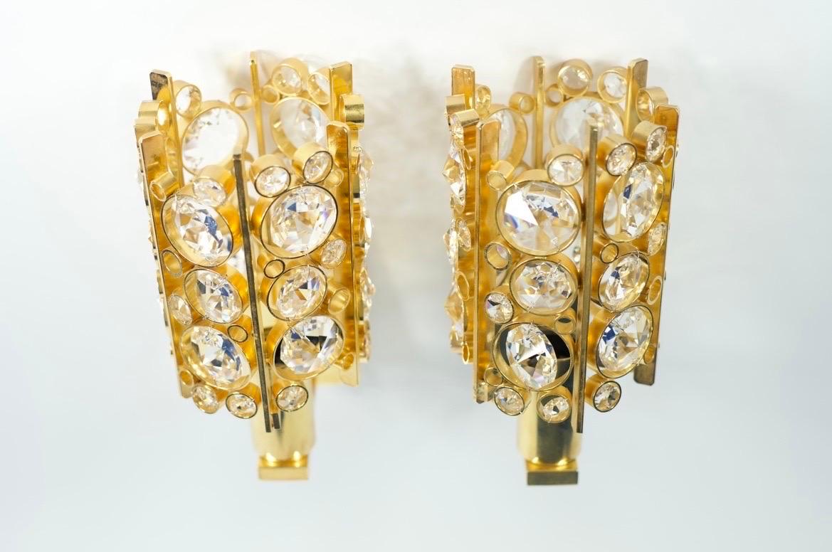 Pair of Palwa Sconces Swarovski Crystals on a Gold-Plated Frame, Vienna, 1960 In Good Condition For Sale In Bronx, NY