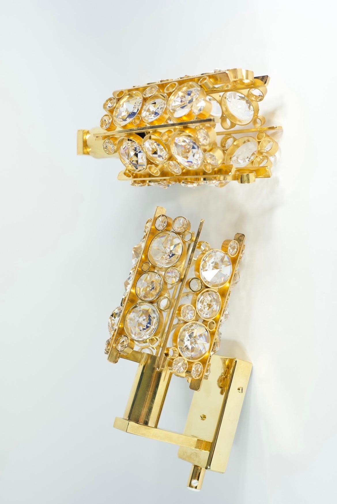 20th Century Pair of Palwa Sconces Swarovski Crystals on a Gold-Plated Frame, Vienna, 1960 For Sale