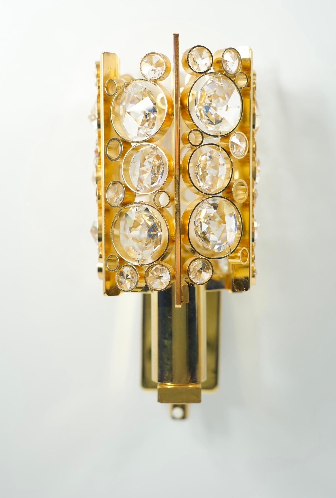 Gold Plate Pair of Palwa Sconces Swarovski Crystals on a Gold-Plated Frame, Vienna, 1960 For Sale
