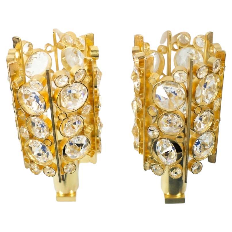 Pair of Palwa Sconces Swarovski Crystals on a Gold-Plated Frame, Vienna, 1960 For Sale