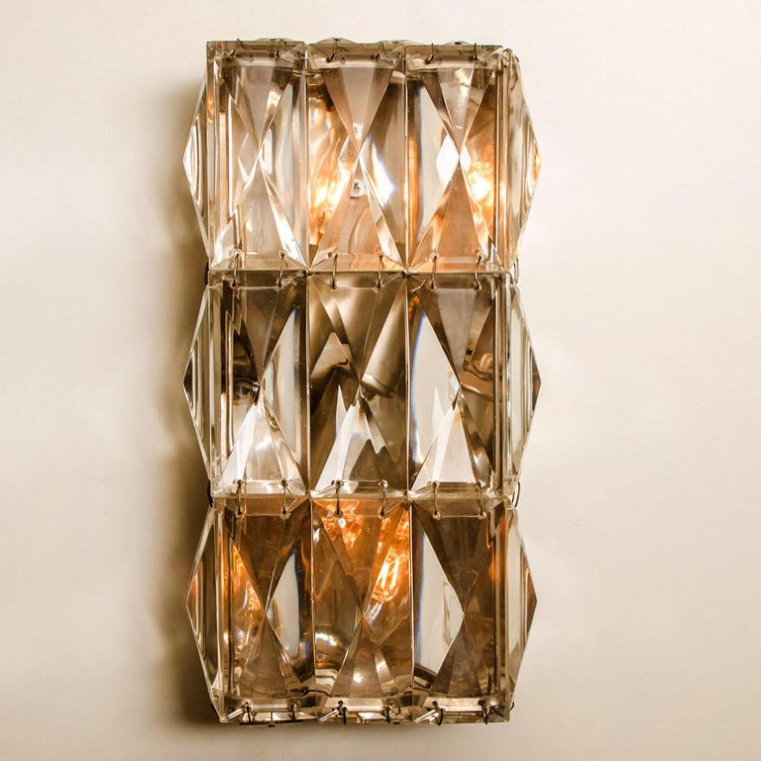 Pair of Palwa Wall Light Fixtures, Chrome-Plated Crystal Glass, 1970 For Sale 4