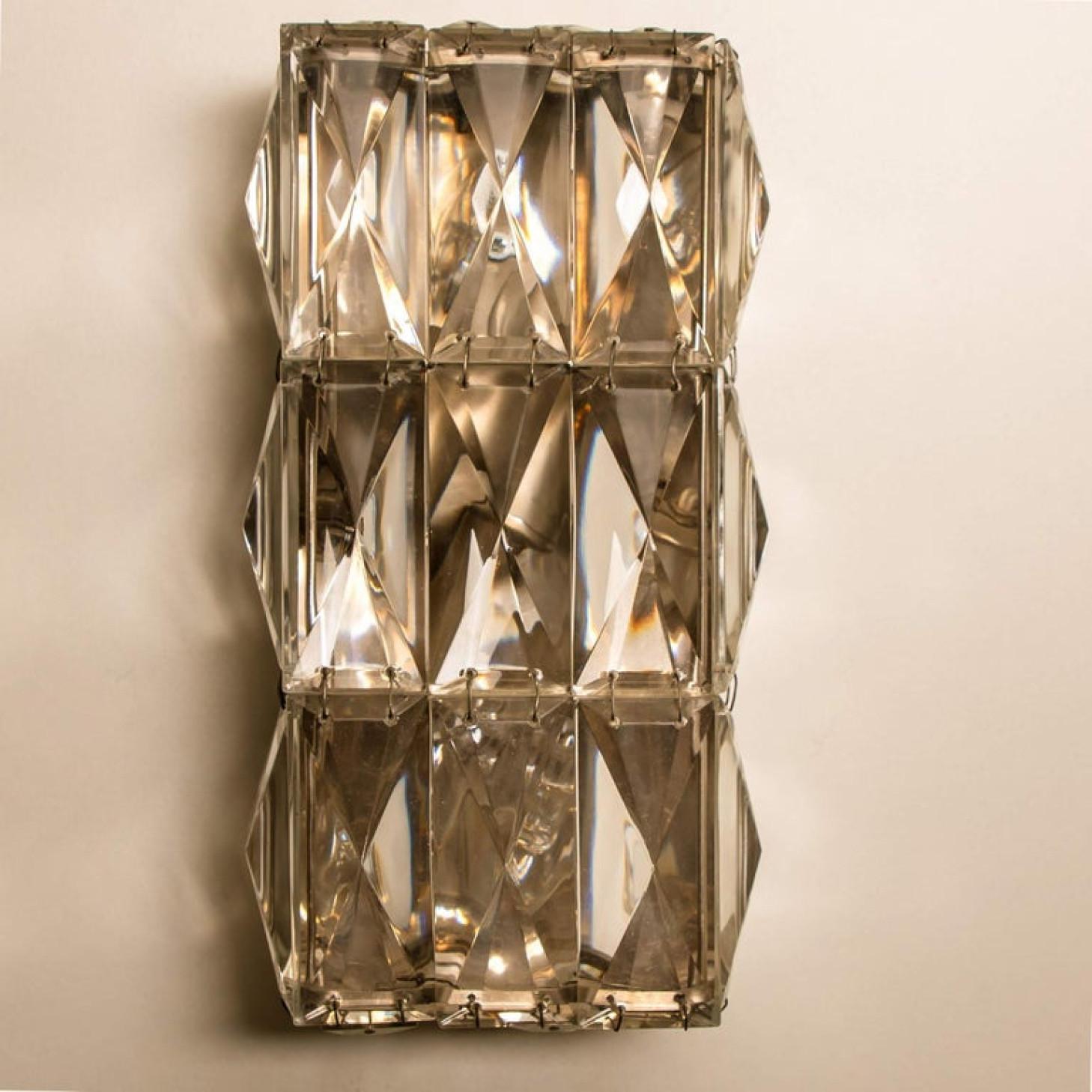Pair of Palwa Wall Light Fixtures, Chrome-Plated Crystal Glass, 1970 For Sale 5