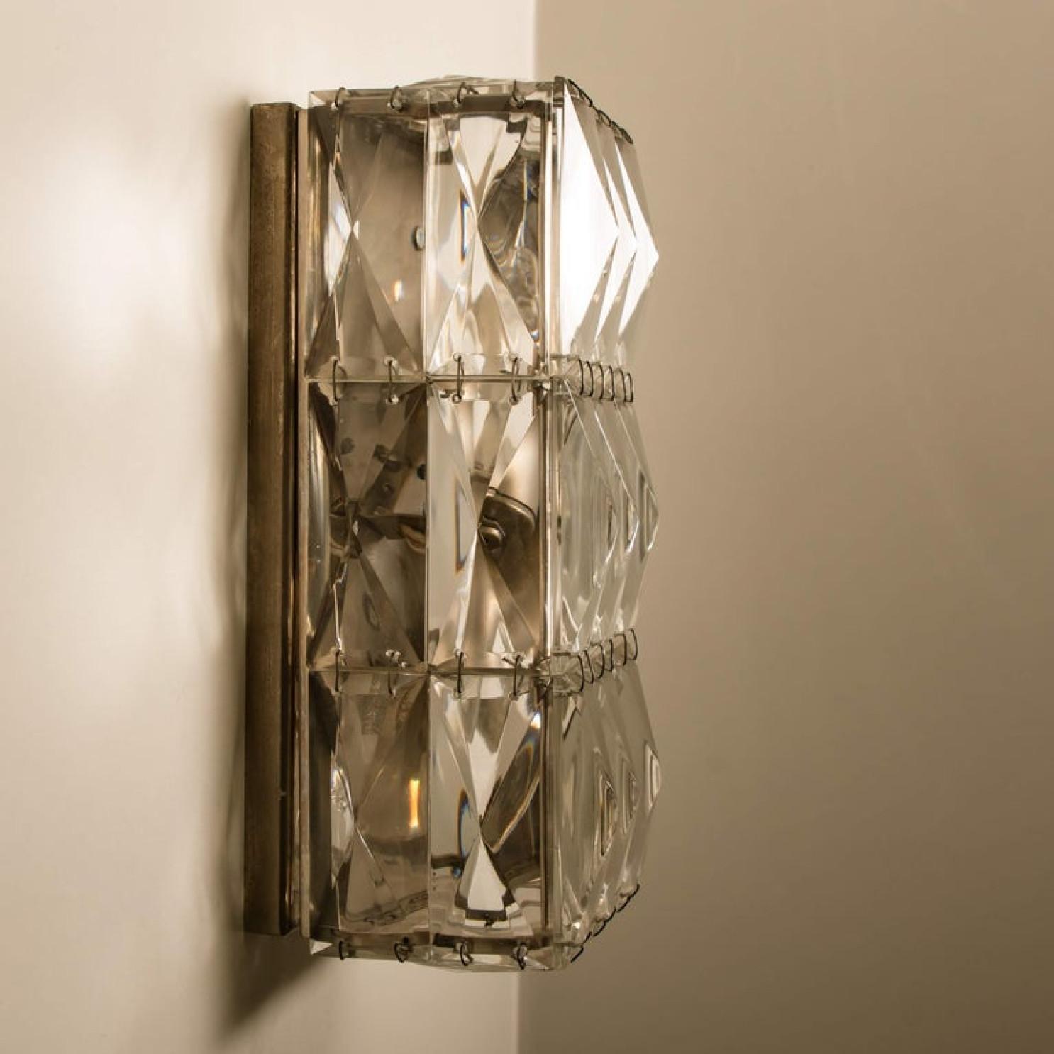 Pair of Palwa Wall Light Fixtures, Chrome-Plated Crystal Glass, 1970 For Sale 6