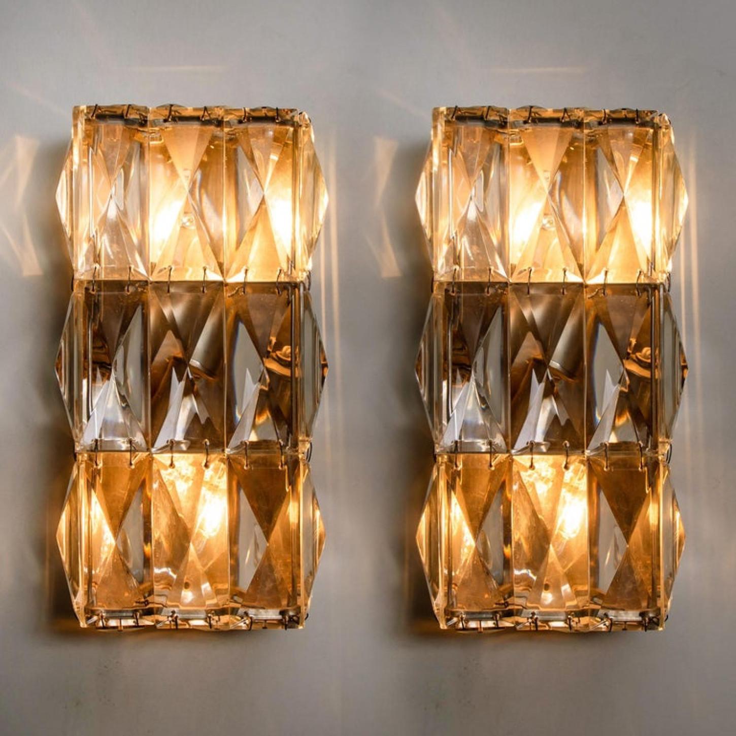 Late 20th Century Pair of Palwa Wall Light Fixtures, Chrome-Plated Crystal Glass, 1970 For Sale