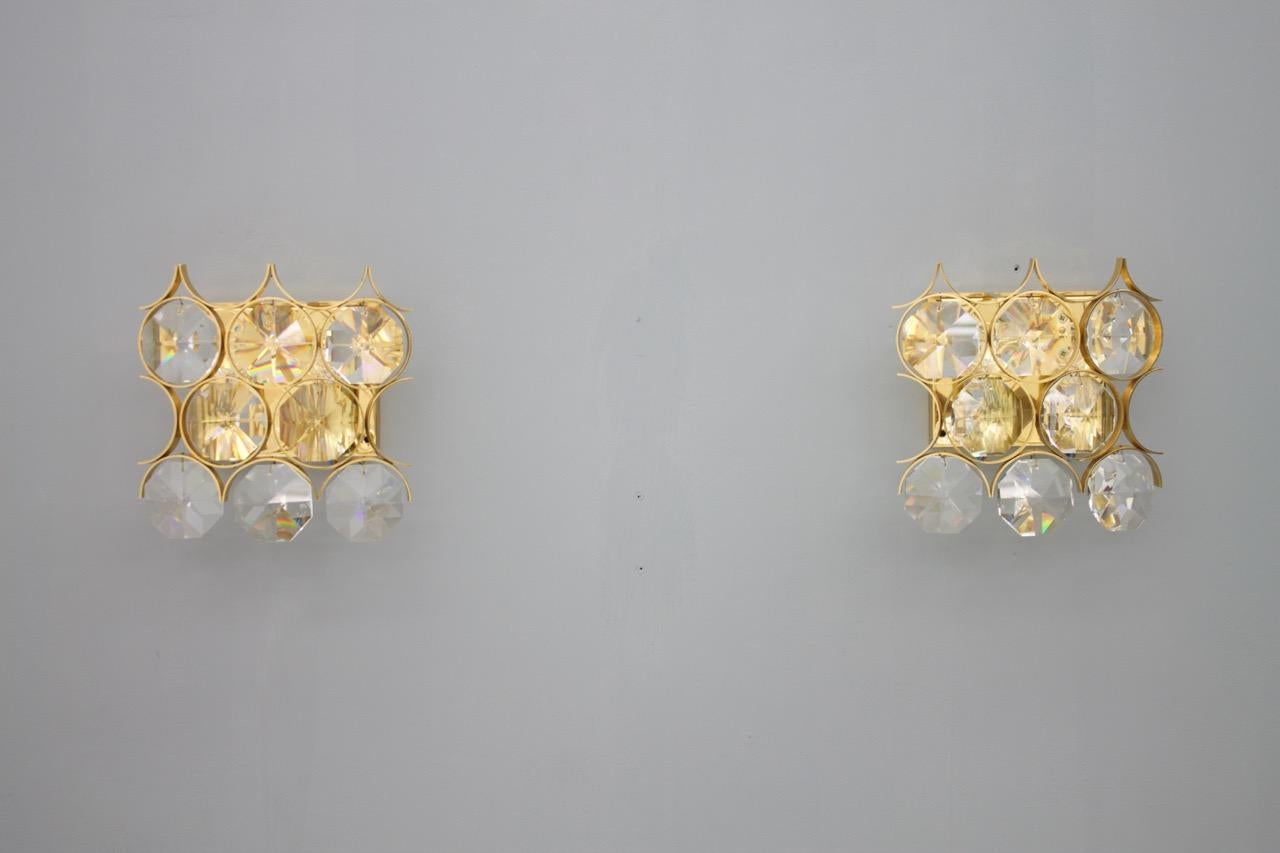 Pair of Palwa Wall Sconces Crystal Glass and Gilded Brass, Germany, 1960s For Sale 6