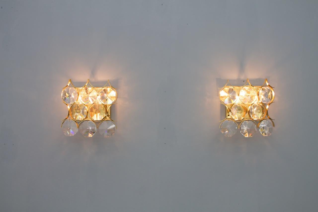 Pair of Palwa Wall Sconces Crystal Glass and Gilded Brass, Germany, 1960s For Sale 1